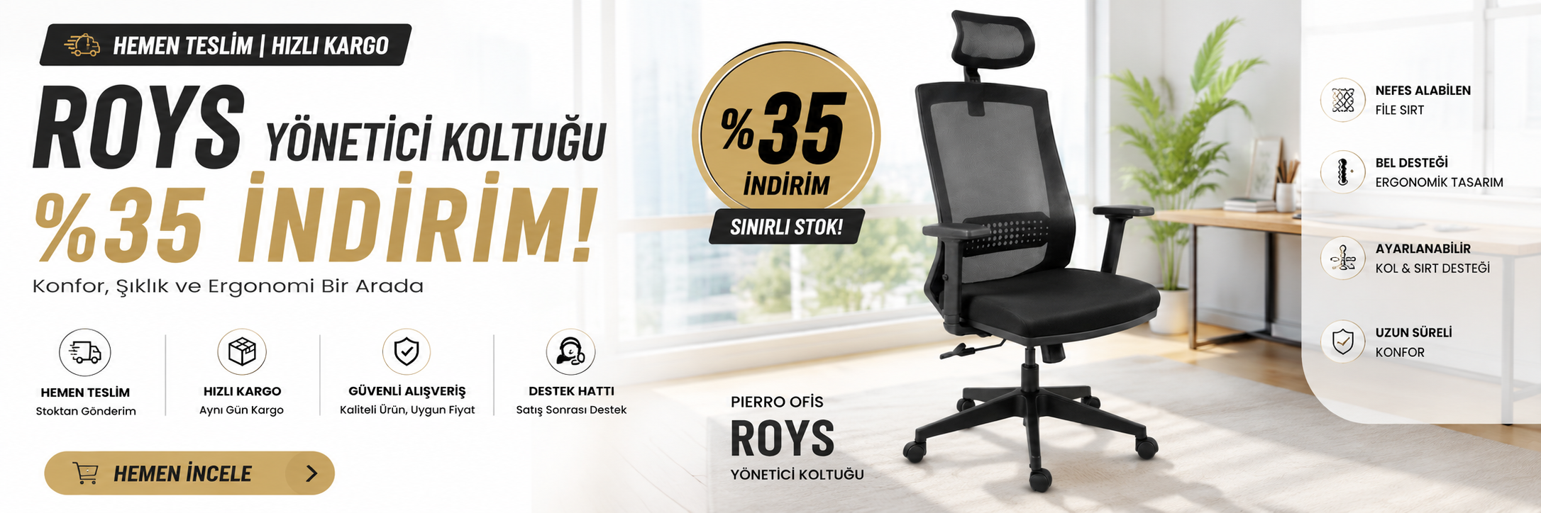 Hemen Teslim Fileli Yönetici Koltuklarında %35 İndirim Fırsatı